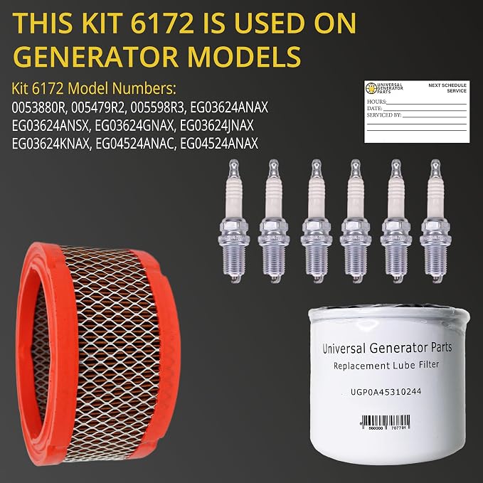 Replacement Parts Kit – 6172-32kw to 45kW 2.4L Liquid-Cooled Generators – Includes Oil Filter, Air Filter & Spark Plugs – Enhanced Performance - Reliable Operation of Engine