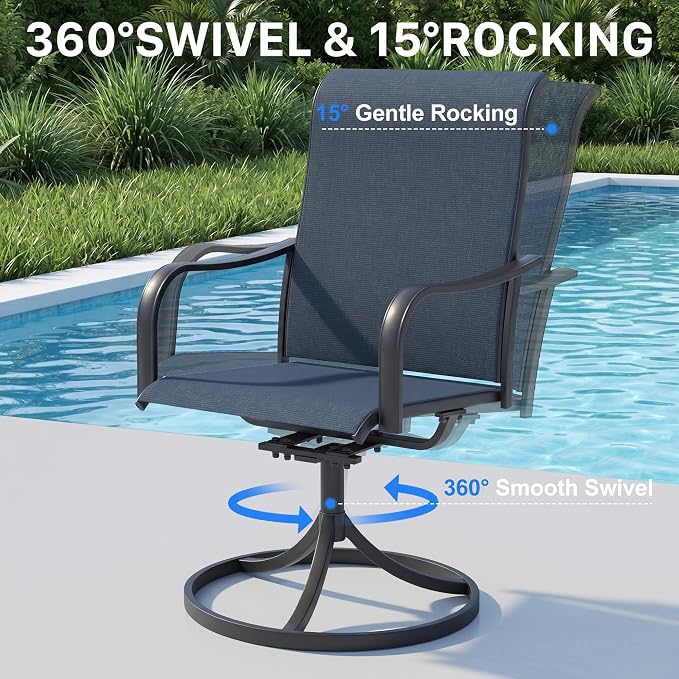 Anmutig 7 Pieces Outdoor Patio Dining Set, 63" Large Rectangle Table with Textilene Swivel Chairs & Fixed Chairs, Outdoor Furniture Set for Backyard, Deck, Porch