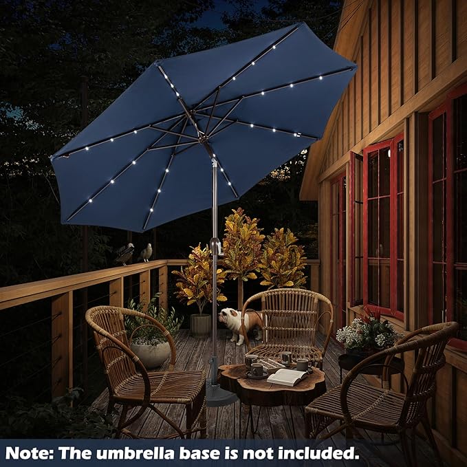 Giantex 9ft/10ft Outdoor Patio umbrella with Solar Lights, Table Market Umbrella with Crank and Push-button Tilt System, Solar LED Lighted Patio Umbrella for Backyard Deck Pool Beach
