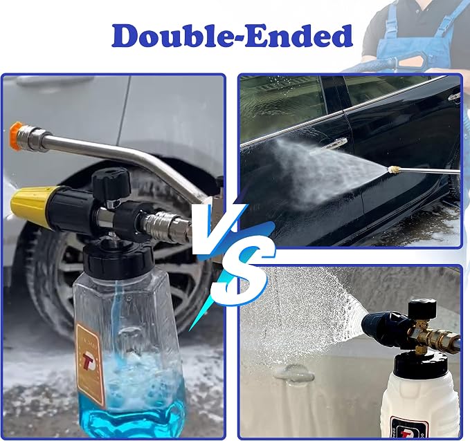 Tool Daily Pressure Washer Foam Cannon with Dual-Connector Accessory, Power Washer Double Tip Attachment for Soap Cannon, 5 Pressure Washer Sprayer Nozzles, 1/4" Quick Connect