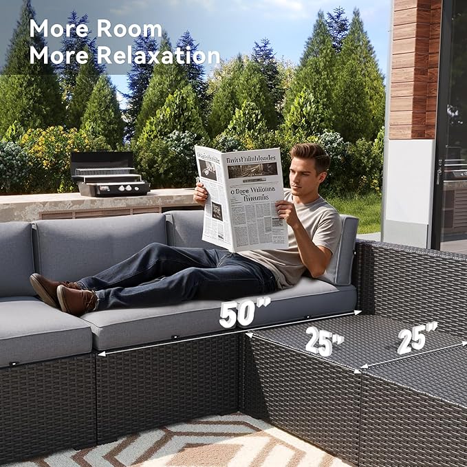 LazySunsets 10 Piece Outdoor Patio Furniture Set with Coffee Table, Outdoor Patio Furniture Sets with Waterproof Cover, Wicker Rattan Outdoor Conversation Set for Backyard & Garden, Light Grey