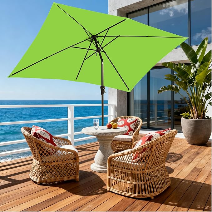 6.5x10FT Rectangular Patio Umbrella with Push Button Tilt & Crank Lift for Garden,UV Protection Outdoor Umbrella for Deck,Pool and Yard,Lime