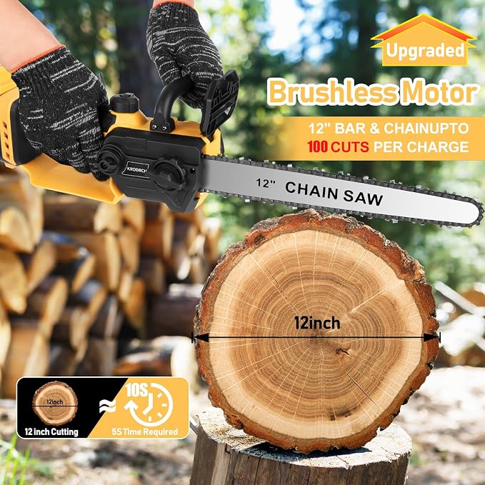 Mini Chainsaw Cordless Compatible for Dewalt 20V Battery (Without Battery) 12 Inch Handheld Brushless Electric Chainsaw with Auto Oiler & Security Lock, for Wood, Trees Cutting (Tool Only)