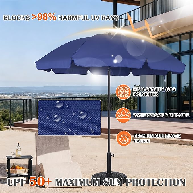 Blissun 6.5ft Patio Umbrella with Push Button Tilt & Height Adjustable, UV50+ Sun Protection with Sturdy Fiberglass Ribs & Iron Pole, Market Umbrella for Outdoor Table Garden Backyard Beach