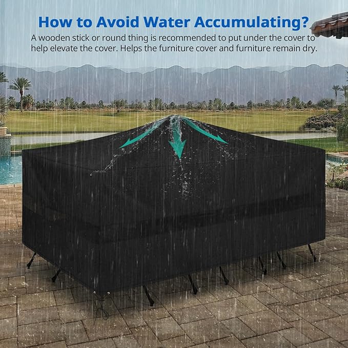 SunPatio Patio Furniture Covers Waterproof, Rectangular Table and Chairs Set Cover, Outdoor Furniture Set Cover with Drawstrings and Taped Seams, All Weather Protection, 76"W x 50"D x 30"H, Black