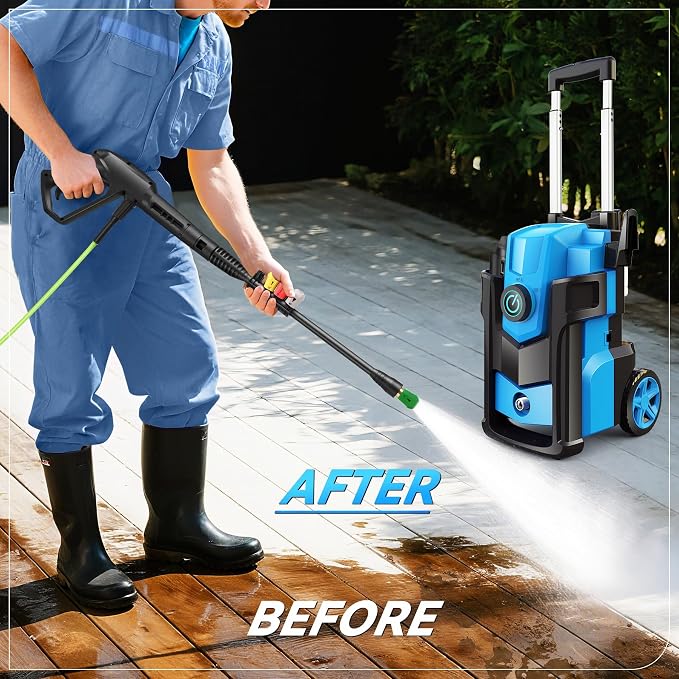 Electric Pressure Washer, 5000 PSI 4.0 GPM Heavy Duty Power Washer, with 4 Nozzles,Foam Cannon,33FT Hose Reel and 500ml Soap Bottle for Home/Cars(Light Blue)