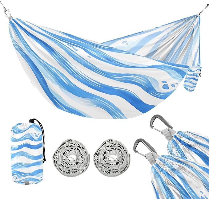 Hammocks for Outside Blue Stripes Camping Hammock Portable Hammocks with Tree Straps and Carry Bag Camping Accessories for Hiking Beach Outdoor
