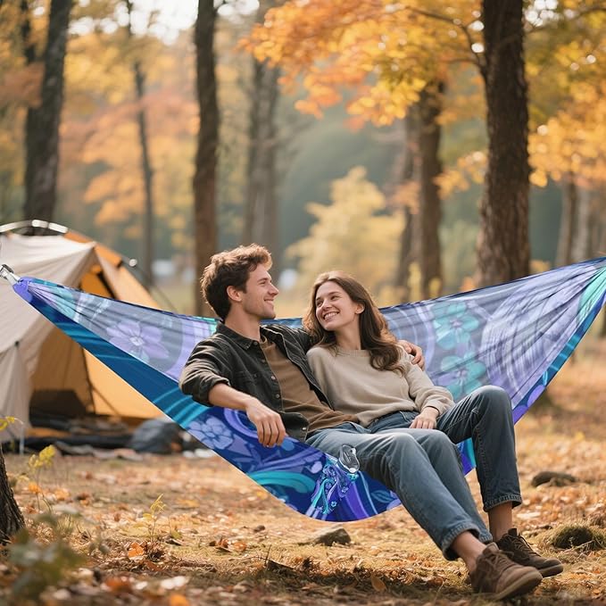 Purple Blue Paisley Outdoor Hammocks with Tree Straps Fabric Hammock for Camping & Hiking Essential