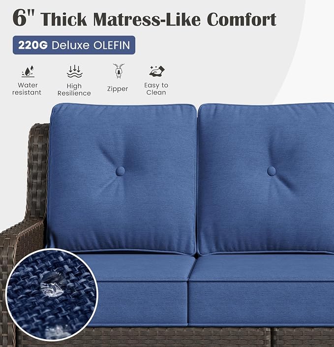 Sundale Outdoor 5 Piece Wicker Patio Furniture Set, High Back Outdoor Couch with Swivel Chairs & Coffee Table, 6" Thick Cushion Patio Conversation Sets with Deep Seating for Yard, Deck (Blue)