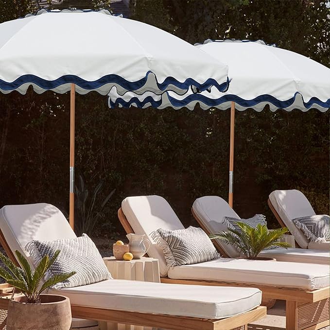 AMMSUN 7.8ft Seashore Umbrella, Outdoor Umbrella, Boho Patio Umbrella with UV 50+ Air Vent Ash Wood Pole Carry Bag & Water-Resistant Canvas
