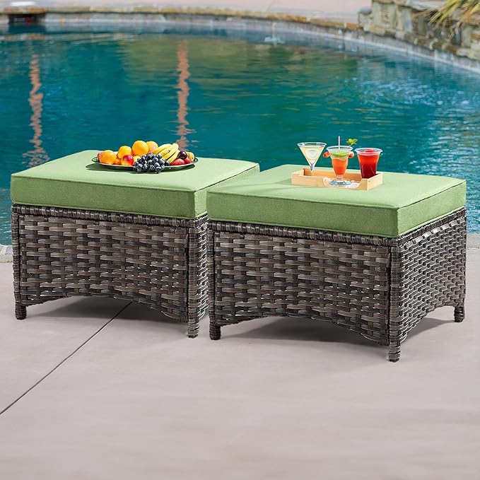Wicker Patio Furniture Sets 8 Piece Set with 3-Seat Sofa, 2 Swivel Rocking Armchairs, 2 Armchairs, 2 Ottoman and 1 Side Table Outdoor Furniture Sectional Conversation Set, Green