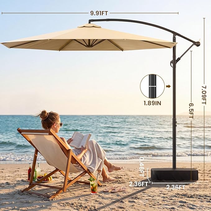 Patio Umbrella, 10FT Outdoor Umbrella with Base Included, 45° Tilt Large Cantilever, UV Protection, 360° Rotation for Backyard, Poolside, Deck, Pool, Garden