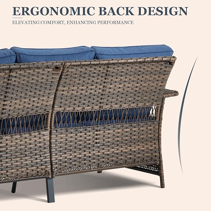 Patio Furniture Set 2 Wicker Swivel Glider Chairs 2 PE Rattan Ottomans with Blue Cushions Patio PE Rattan Sofa Coffee Table Brown Wicker Patio Conversation Set 6pcs for Patio