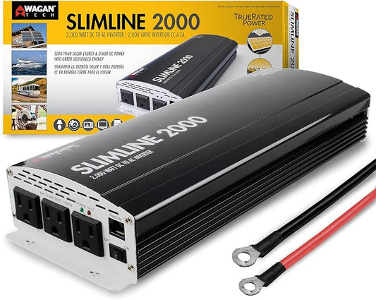 Wagan EL3724 2000W Slim Line AC to DC Power Inverter 2000W TrueRated Continuous 4500W Surge Power DC 12V to AC 110V Power Inverter with 3 AC Outlets and 2A USB Charging Port