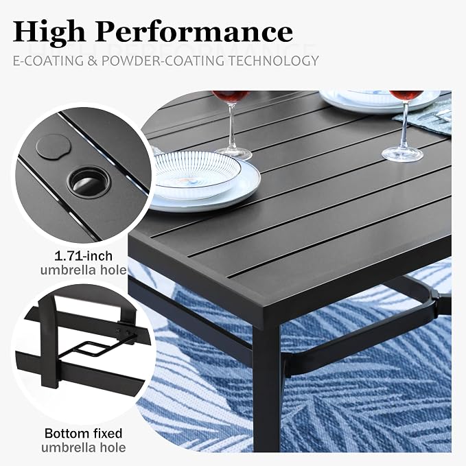 HERA'S HOUSE 9pc Outdoor Patio Dining Set for 8, Textilene Chairs, Red | 83" Rectangular Metal Table with umbrella hole. Waterproof, rust-resistant, all-weather for backyard, porch