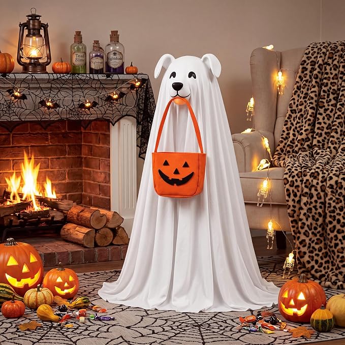 Soulchen Halloween Ghost Dog Style Porch Goose Outfits for 23 Inch Goose Clothes with Dress and Bonnet for Outdoor Garden Yard Lawn Entrance Decor