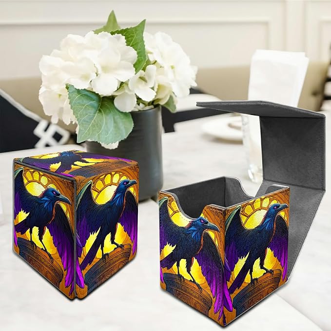 Deck Box for MTG, Cards Storage Box Fits 120+ Sleeved, Leather Medium Size Strong Magnetic Closing Card Case for Board Games Magic TCG CCG Baseball Collection, Eagle With Purple Wings