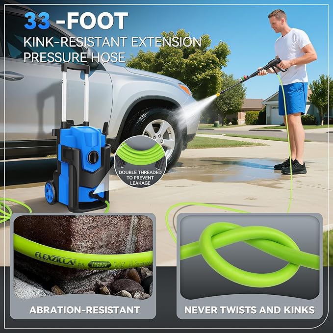 Electric Pressure Washer 5000PSI, Heavy Duty Power Washer Electric Powered, with 4 Nozzles,Foam Cannon,33FT Hose and 500ml Soap Bottle,Car Wash Machine/Car/Driveway/Patio Clean,Blue