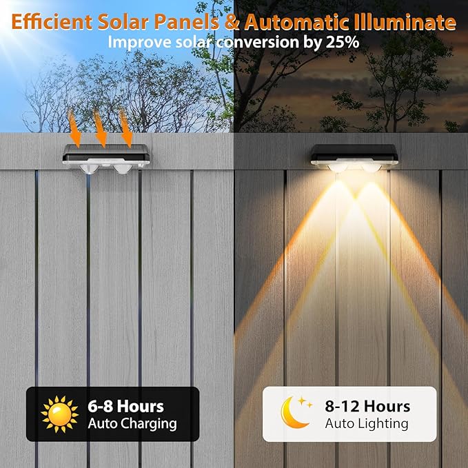 Solar Fence Lights Outdoor-3000/4000/6000K 3 Mode,IP65 Waterproof Solar Powered Lights Outdoor for Backyard/Patio/Fence/Wall/Deck/Step/Porch/Railings/Pool (16pack)