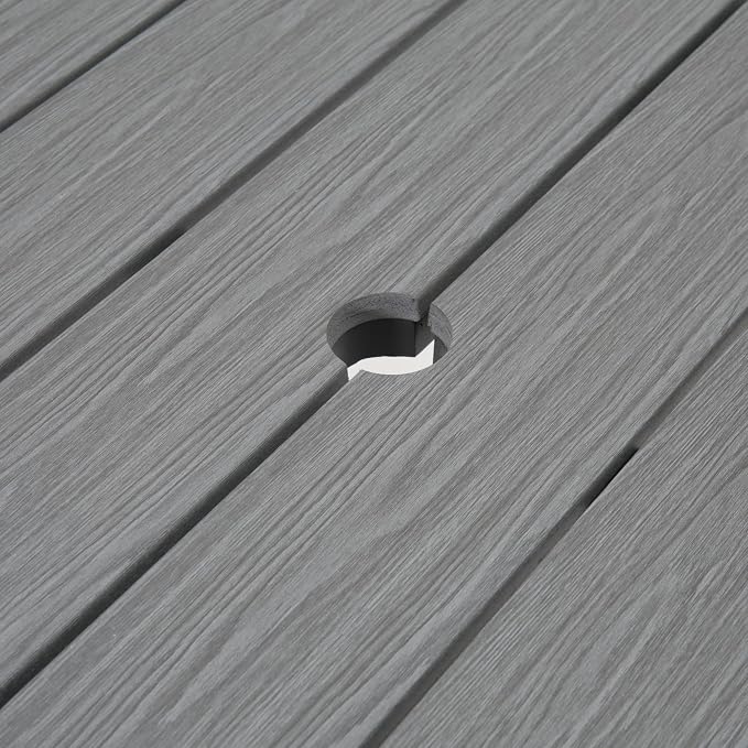 35" Square Patio Dining Table, with Umbrella Hole, Heavy-Duty Iron Frame and WPC Top, All-Weather Outdoor Patio Table for Backyard, Garden and Outdoor Dining