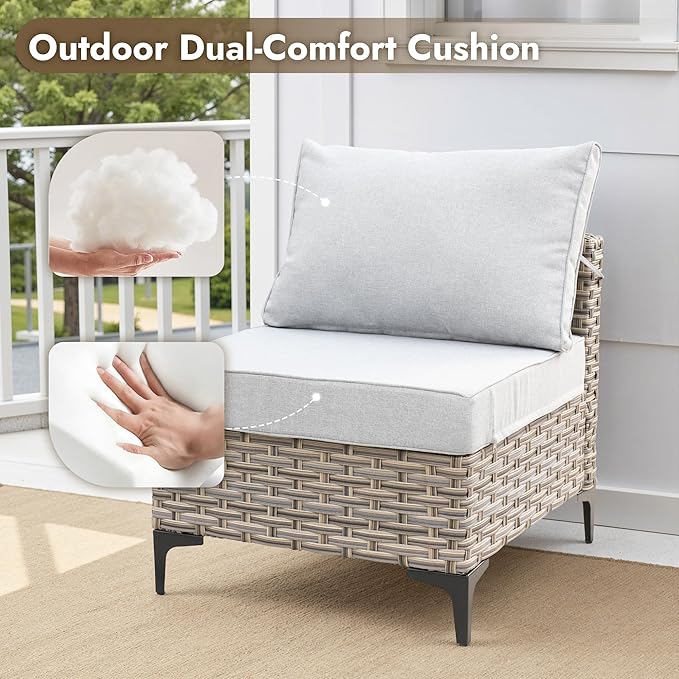 10 Pieces Outdoor Sectional Patio Furniture Set with Swivel Rocking Chairs,Wicker Conversation Sets Rattan L Shaped Couch,Modular Outdoor Sofa for Porch Balcony Backyard Grey