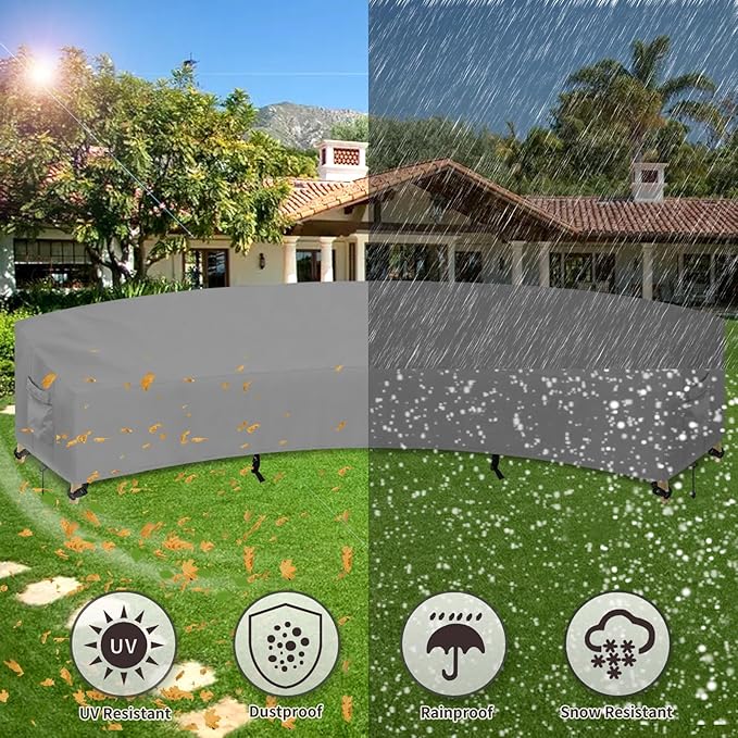 PureFit Outdoor Sectional Sofa Cover Waterproof Curved Patio Furniture Covers for Deck, Lawn and Backyard, 190Lx36Dx39Hx128FL, Grey