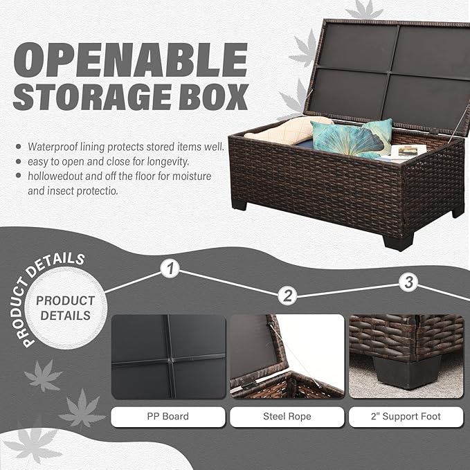 Wicker Patio Furniture Set 6 Pieces Outdoor Furniture Chairs and Couch Storage Table Anti-Slip Cushions and Waterproof Covers, Dark Grey