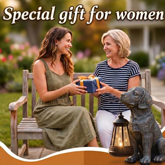 Lyeasw Solar Dog Statues with Lantern, 8.4 inch Ideal Gifts for Mom, Dad or Birthdays Dog Memorial, Outdoor Decorations for Patio Porch Lawn Backyard