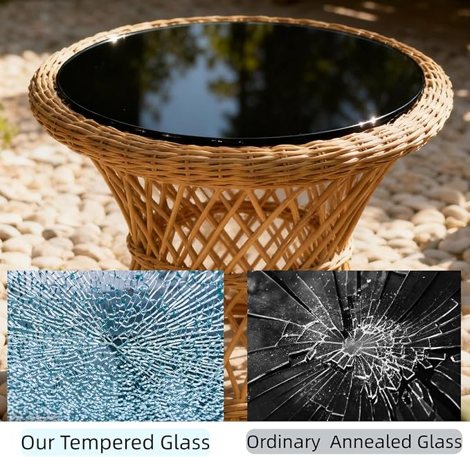 38.6 inch Round Glass Table Top - Black Tempered Glass Surface Protector - Safe 3/8" Thick Beveled Edge - Useful for Replacement,Dining Table, Patio, Coffee and End Table,Indoor & Outdoor