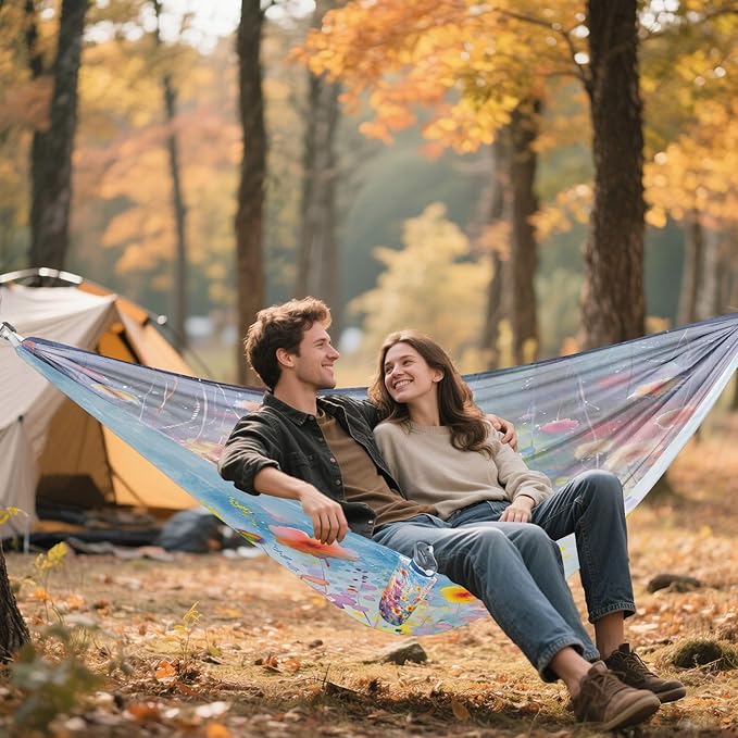 Qilmy Flower Camping Hammock Single – 330 lbs Capacity, Lightweight with Tree Straps & Carabiners, Portable for Hiking, Travel, Backpacking