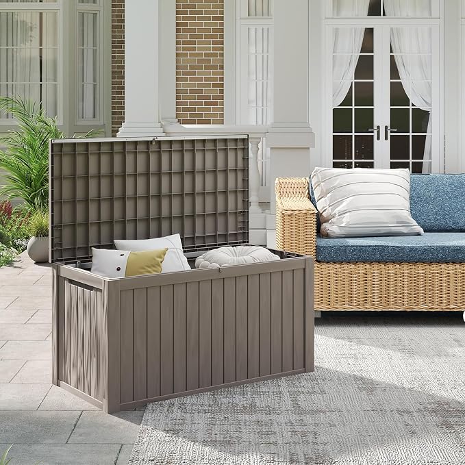 180 Gallon Waterproof Resin Outdoor Storage Box, Lockable & UV Resistant | Patio Deck Boxes, Outside Storage for Patio Cushions, Pool Toys, Garden Tools & Package Delivery, Brown