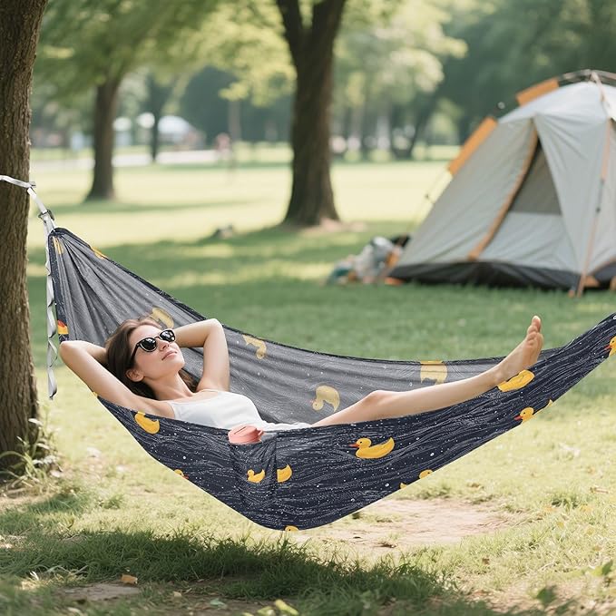 Camping Hammock Outdoor Hammocks for Outside Duck Black Beach Trees Portable Lightweight with Pockets Tree Straps Indoor