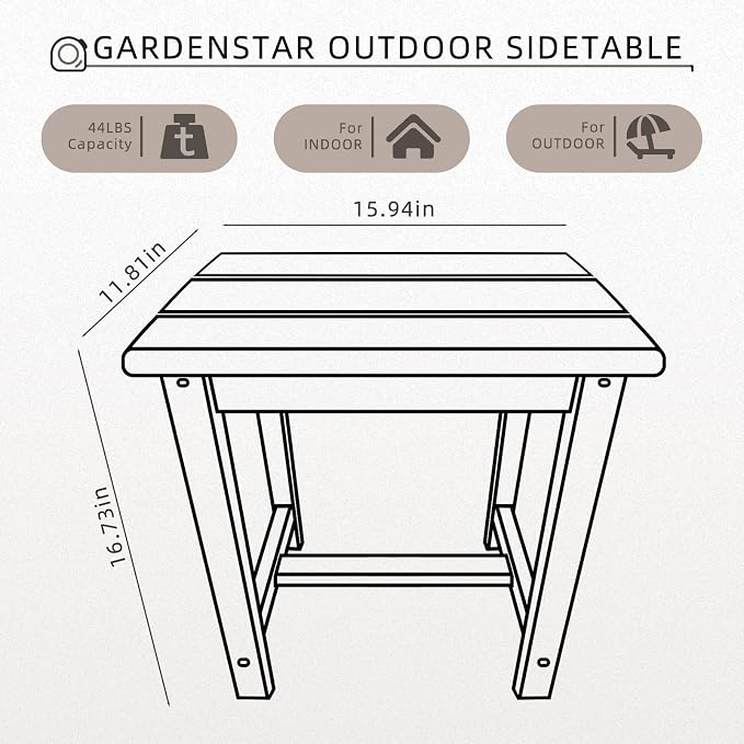 GARDENSTAR Adirondack Square Side Table,one-Tier Outdoor end Table, Patio Side Table for Pool,Porch,Backyard,Relaxing Companion
