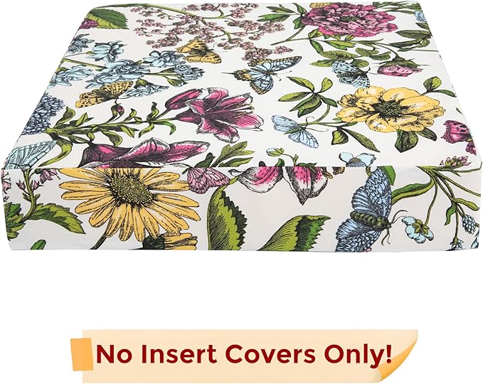 Outdoor Cushion Covers 18 x 18 x 4 inch,Set of 2,Non-Slip Grips Bottom,Replacement Cushion Covers for Garden Patio Furniture Couch Chair,Fade-Resistant Slipcover Only,No Insert(Butterfly Flower)