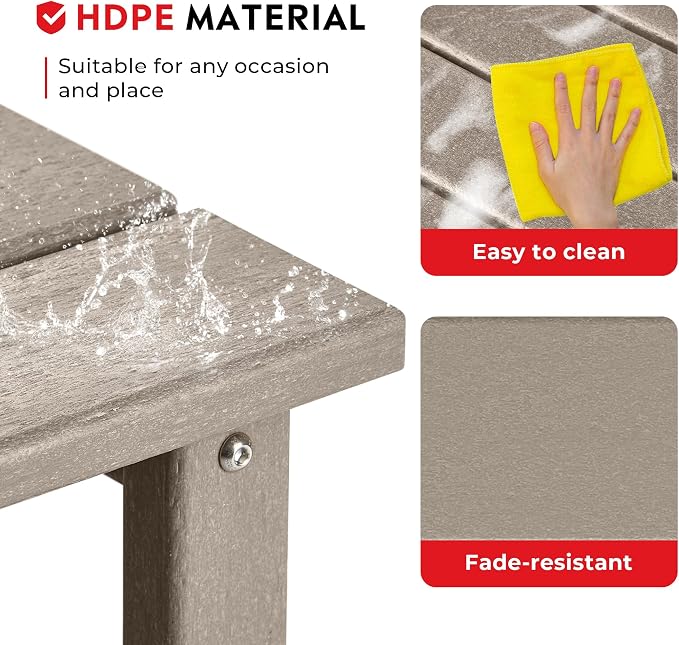 Costaelm Square Outdoor Side Tables, Adirondack Patio Tables for Outside, HDPE Patio End Table Weather Resistant, Balcony Table for Pool, Seaside, Backyard, Porch, Indoor Companion, Weathered Wood