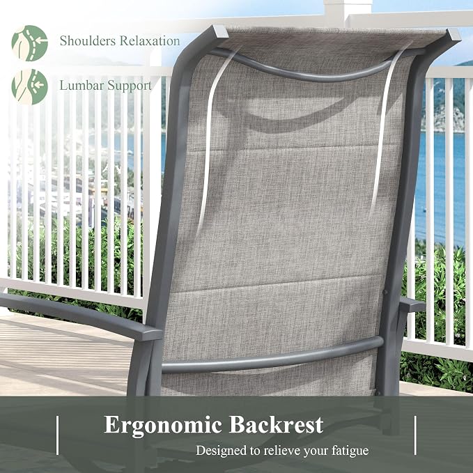 Outdoor Dining Set for 4, 40.6" Outdoor Dining Table with Umbrella Hole and Padded Textilene Patio Swivel Chairs, 5 Pieces Patio Table and Chairs Set for Garden Backyard, Grey