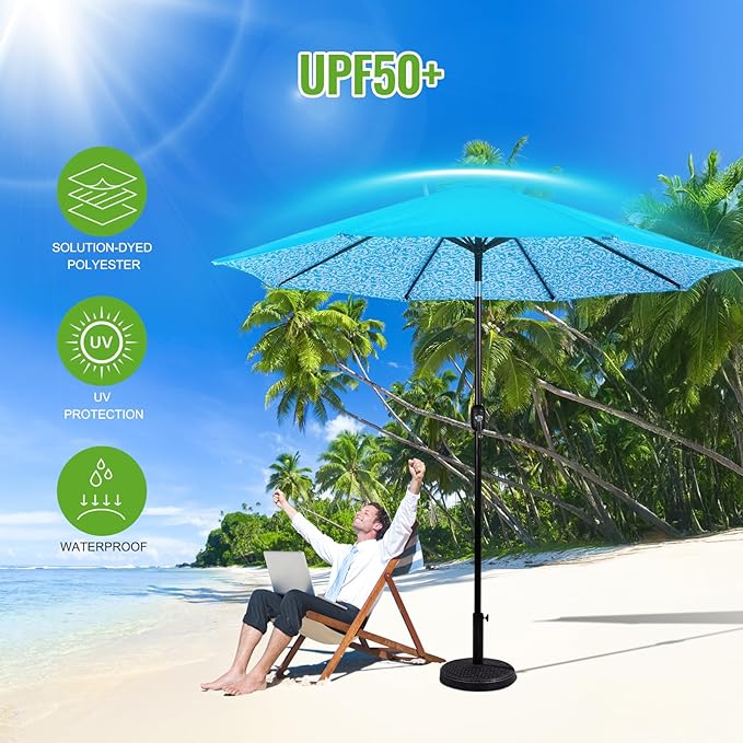 Backyard Expressions 9 ft. Patio Umbrella, Market Table Umbrella w/Tilt and Crank, 8 Ribs
