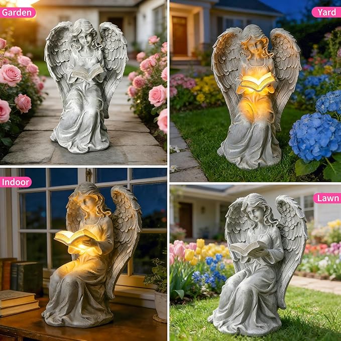 Solar Garden Outdoor Angel Book Statues,Book Lovers Gifts for Balcony Patio Lawn Table Yard Ornaments, Solar Resin Fairy Waterproof LED Lights,Mother's Day,Birthday Gifts for Women Mom Grandma