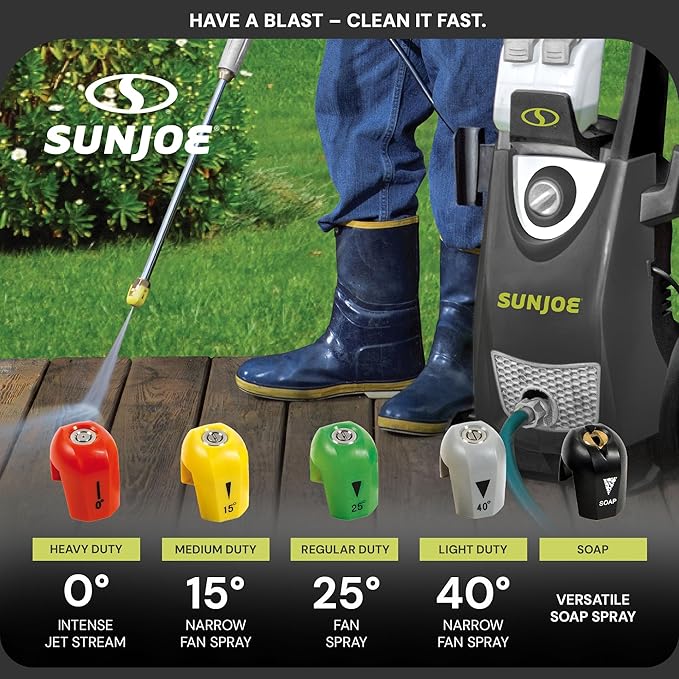 Sun Joe 5-Pack Quick-Connect Pressure Washer Spray Tips, Nozzle Attachment Set with 0,15, 25, 40 Degree & Soap Tip - Portable Power Attachments and Accessories for SPX Washing Machines, SPX3000-TPS