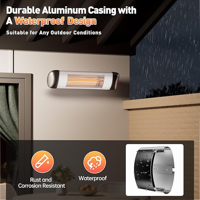 Outdoor Heater for Patio, 1500W Wall-Mounted Heater, Patio Heaters for Outdoor Use,9 Heating Levels 24H Timer, Waterproof, Carbon Fiber Tube, for Backyard Gazebo Garage Black