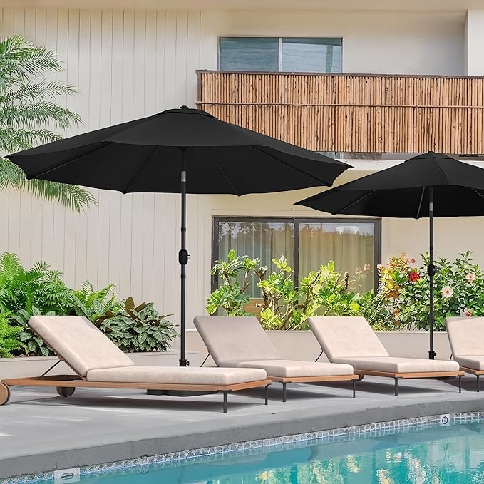 LUE BONA 10FT Patio Umbrella, Waterproof Outdoor Market Umbrella with Easy Crank & Tilt, Patio Table Umbrella for Deck Garden Backyard Pool, Black