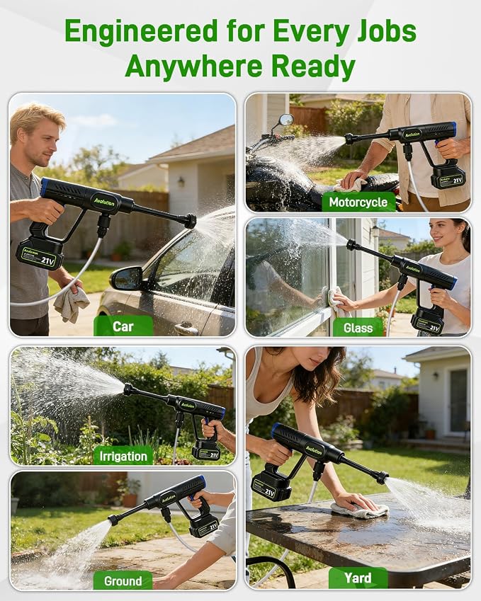 Avalution Cordless Washer,2026 Newly Portable Car Washer,Handheld Car Cleaning Tool Kit with 2pcs 4.0Ah Battery,6-in-1 Nozzle,Battery Operated Car Washing Machine for Car Patio Garden Outdoor