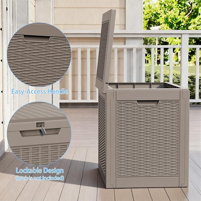 Vixzen 36 Gallon Deck Boxes Outdoor Waterproof, Lockable Resin Storage Box with lid for Furniture Cushions, Weatherproof Containers Outside Storage Boxes for Garden Patio Pool Tools(Grey, 36 Gallon)