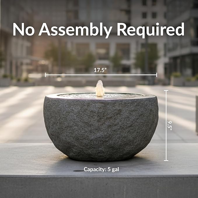 Sunnydaze Outdoor Water Fountain with LED Light - Polystone Round Bowl Bubbler Water Feature with Pump - 9.5" H - for Patio, Garden, Deck, Relaxation and Stress Relief - Gray