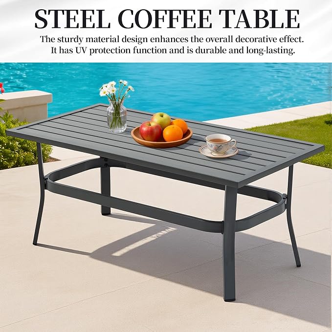 Outdoor Patio Furniture Set, 5 Pieces Metal Modern Outside Sectional Conversation Lawn Furniture with Coffee Table & Washable Thick Cushions,Seating Sofa for Garden,Backyard,Porch,Grey