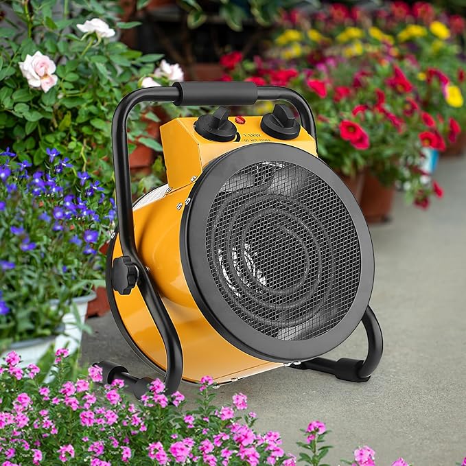 Greenhouse Heater with Digital Thermostat, Grow Tent Heaters, Overheat Protection, Fast Heating for Green House, Flower Room, Black-Yellow