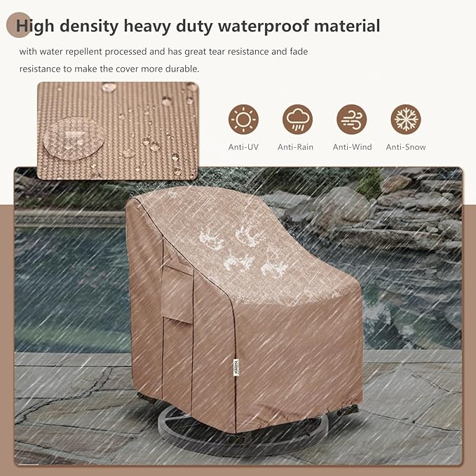 Patio Chair Covers for Outdoor Furniture Waterproof, Heavy Duty Waterproof Outdoor Swivel Chair Cover (33"W x35"D x36"H - Brown)
