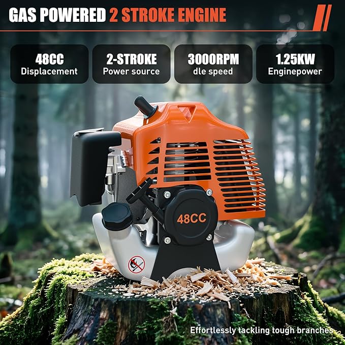 Baotree 48CC Gas Powered Pole Saws, 2 Stroke Gas Powered Pole Saws with 11.5 in Cutting Bar, 16-FT Height Cordless Extendable Long Tree Trimmer Gas Pole Saws for Tree Trimming Branches Pruning