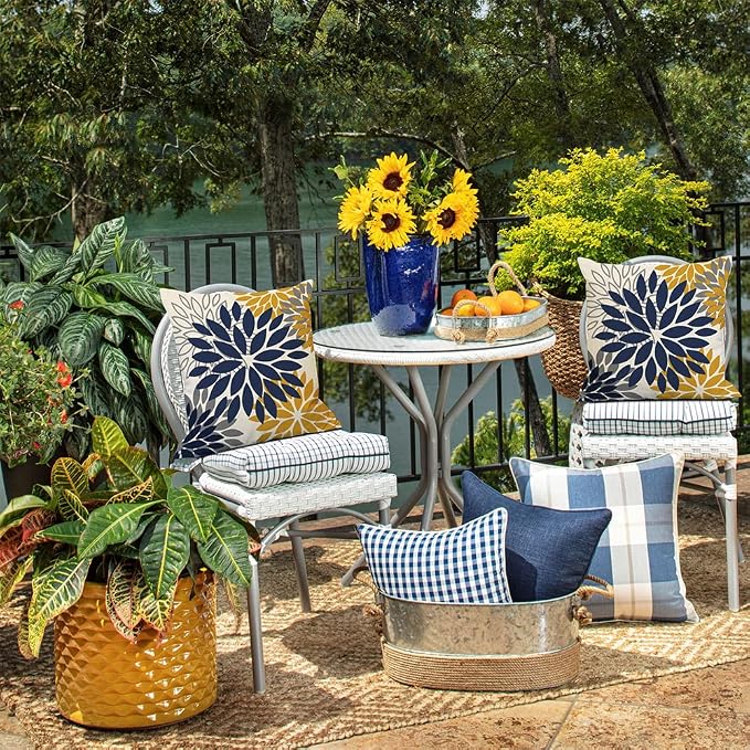 DFXSZ Outdoor Waterproof Pillow Covers 18x18 Set of 2 Blue Yellow Flower | Spring Summer Waterproof Flower Throw Pillowcases（No Inserts）Outdoor Decor for Patio Funiture Garden Polyester Covers