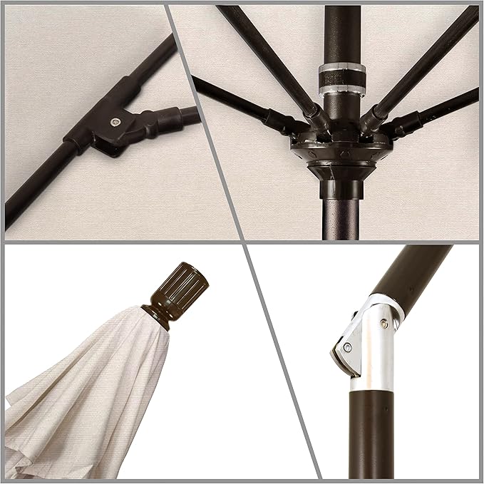 California Umbrella 9' Round Aluminum Pole Fiberglass Rib Market Umbrella, Crank Lift, Collar Tilt, Bronze Pole